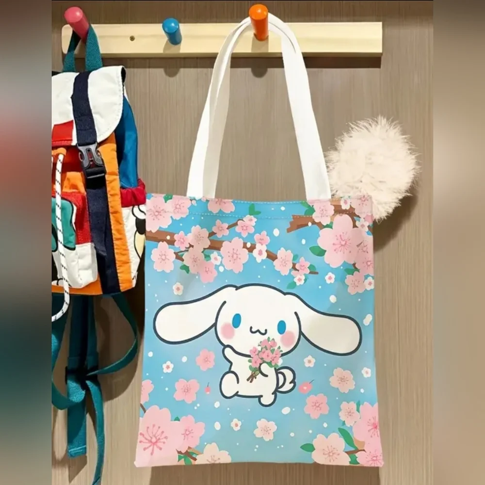 Cinnamoroll With Cherry Blossoms Blue Tote Bag